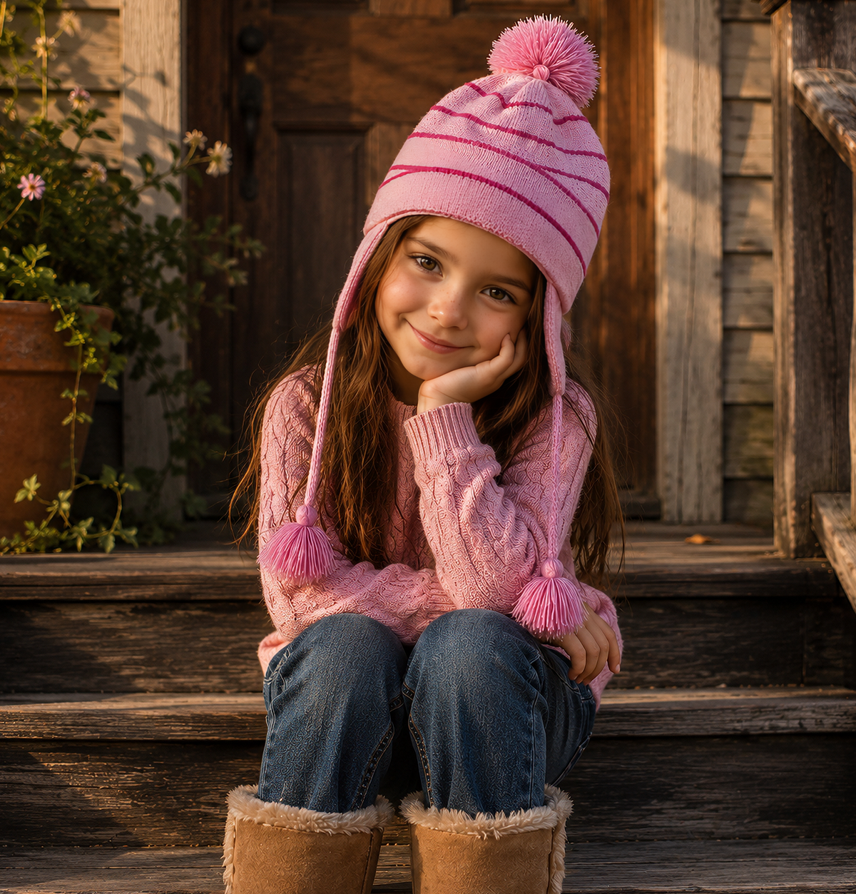 Child wearing Screamer Kids Edith earflap hat