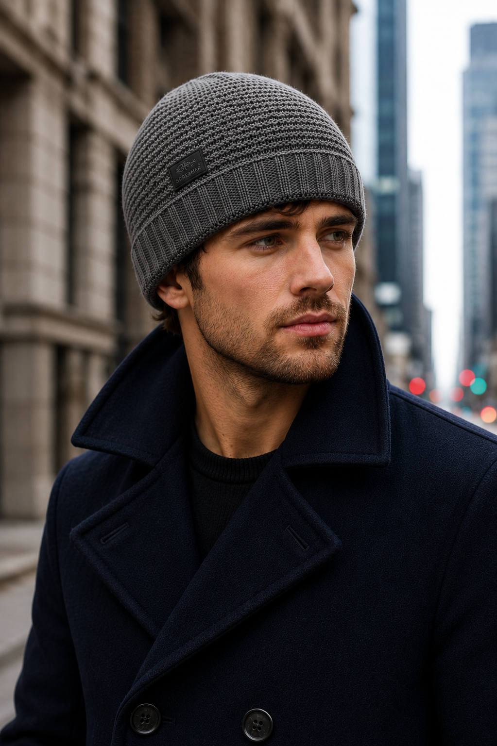 Man wearing Screamer Sam Beanie